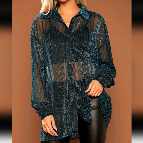 Tops - Drop Shoulder Glitter Shirt Without Bra